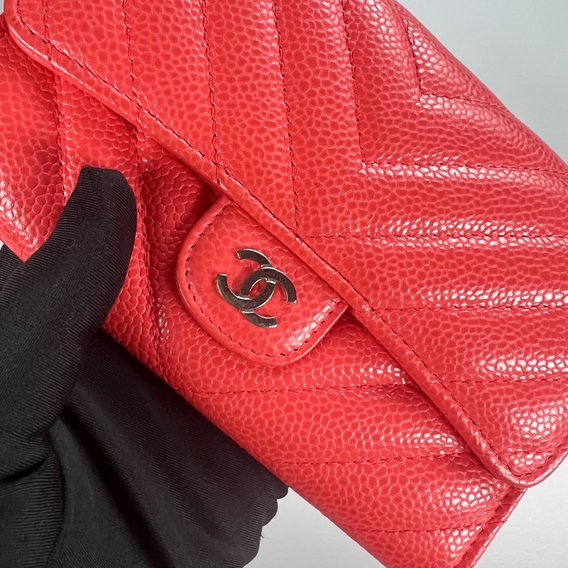 CHANEL CF荔枝皮山型紋中夾 紅銀扣 27開-8