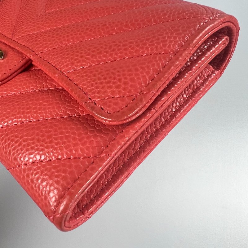 CHANEL CF荔枝皮山型紋中夾 紅銀扣 27開-9