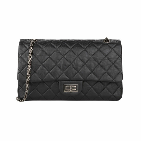 【包稅】CHANEL Vintage Maxi Large .55 銀色鏈條單肩包 34173-