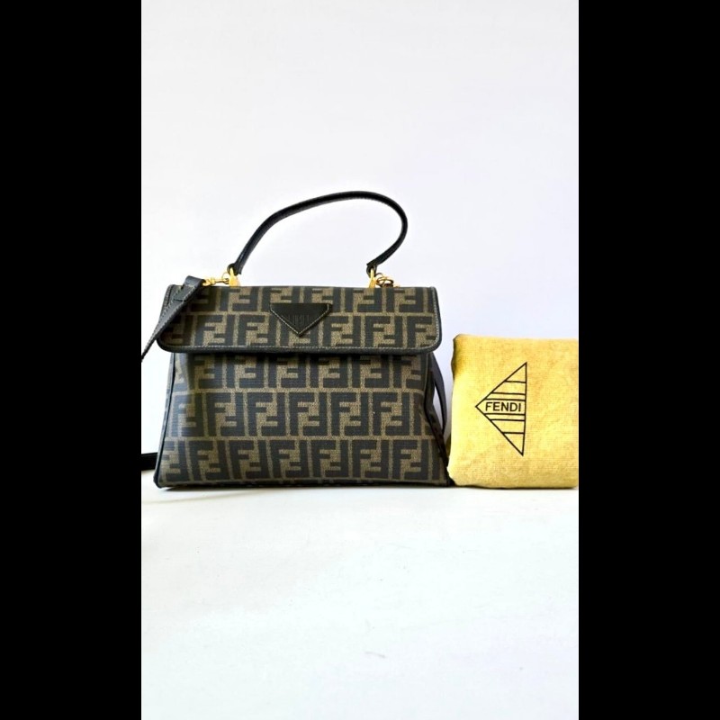 【LA LUNE】中古包 Fendi 黑咖啡色老花小凱莉包 單肩包 側背包 斜背包 二手-0