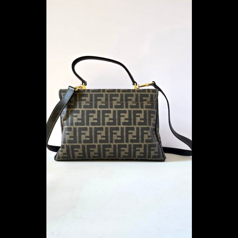 【LA LUNE】中古包 Fendi 黑咖啡色老花小凱莉包 單肩包 側背包 斜背包 二手-1