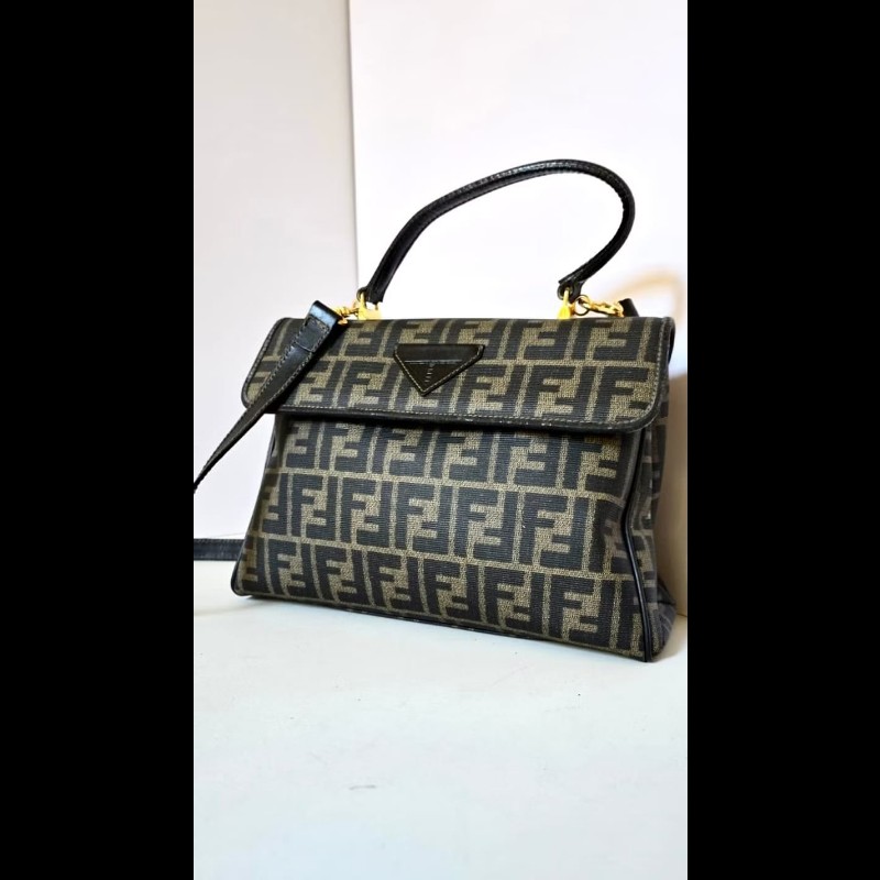 【LA LUNE】中古包 Fendi 黑咖啡色老花小凱莉包 單肩包 側背包 斜背包 二手-2