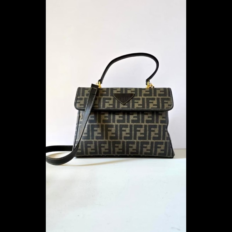 【LA LUNE】中古包 Fendi 黑咖啡色老花小凱莉包 單肩包 側背包 斜背包 二手-3