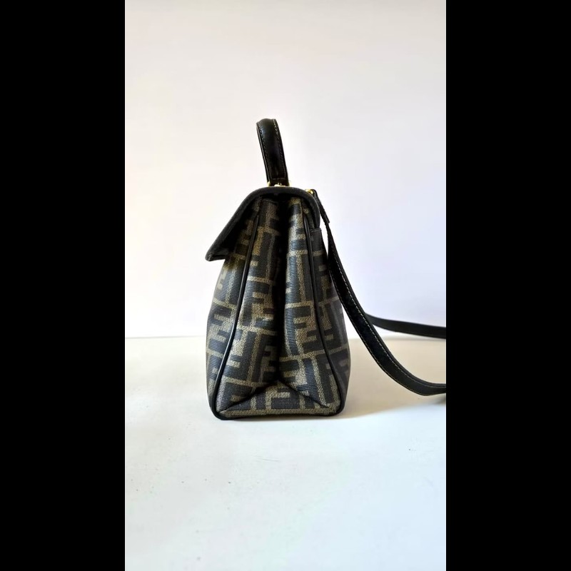 【LA LUNE】中古包 Fendi 黑咖啡色老花小凱莉包 單肩包 側背包 斜背包 二手-4