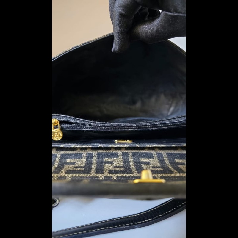 【LA LUNE】中古包 Fendi 黑咖啡色老花小凱莉包 單肩包 側背包 斜背包 二手-8