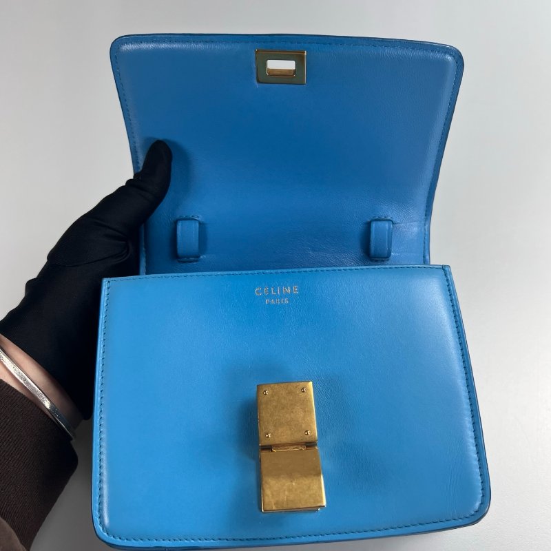 CELINE 孔雀藍金扣BOX包 MINI-5