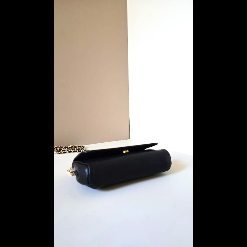 【LA LUNE】中古包 Chanel連鏡子黑金魚子醬皮革包 側背包 斜背包 二手古董包-3