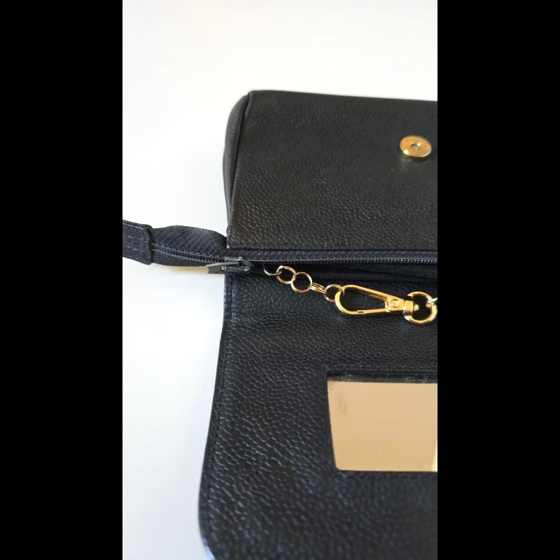 【LA LUNE】中古包 Chanel連鏡子黑金魚子醬皮革包 側背包 斜背包 二手古董包-7