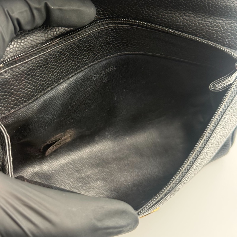 【LA LUNE】中古包 Chanel連鏡子黑金魚子醬皮革包 側背包 斜背包 二手古董包-9