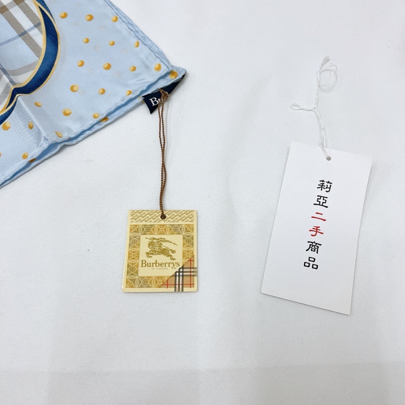 莉亞精品♡ Burberry 水藍戰馬絲巾二手美品-5