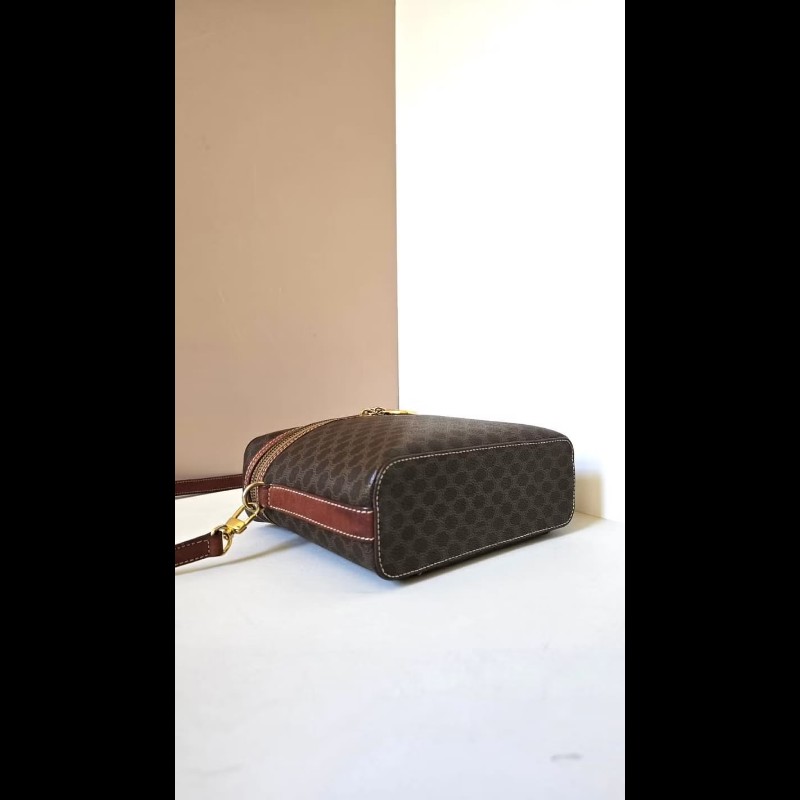 絕版古董包 Celine咖啡色老花甜甜圈盒子包 斜背包 側背包 單肩包-2