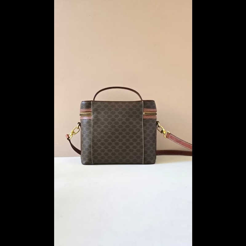 絕版古董包 Celine咖啡色老花甜甜圈盒子包 斜背包 側背包 單肩包-3