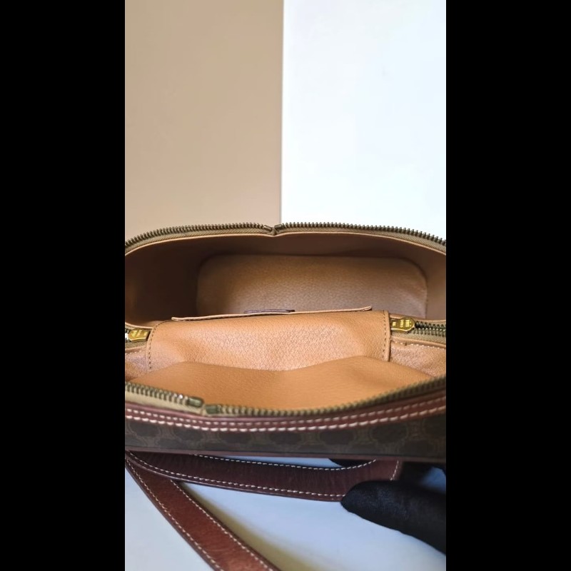 絕版古董包 Celine咖啡色老花甜甜圈盒子包 斜背包 側背包 單肩包-6