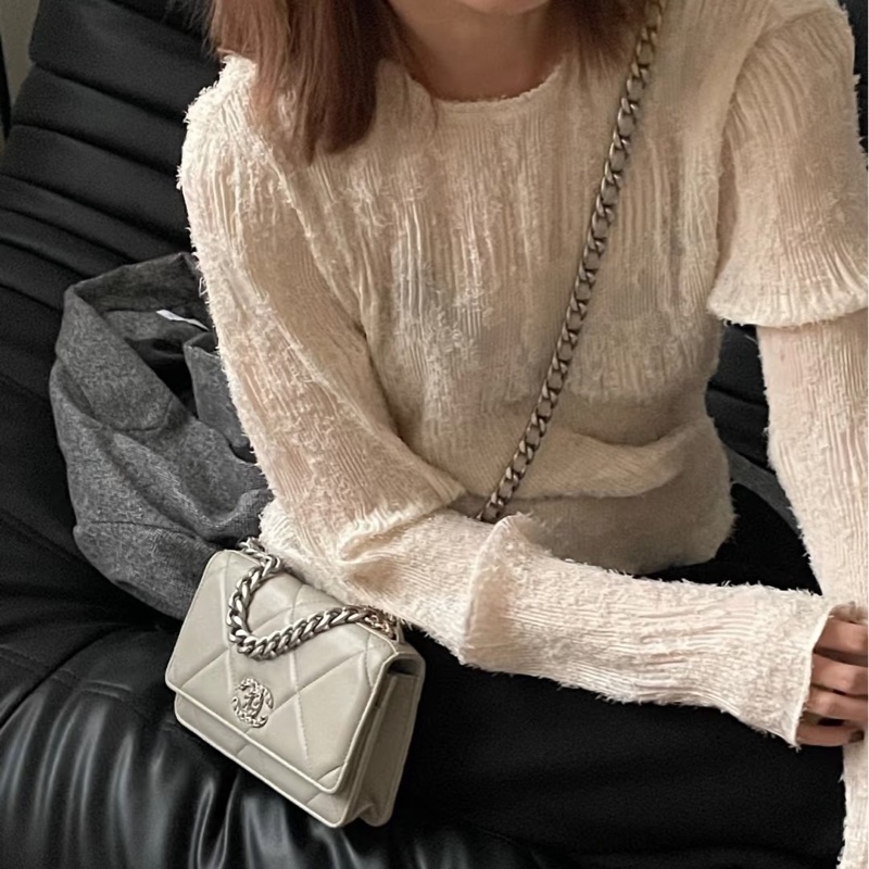 香奈兒19WOC CHANEL鼠尾草灰羊皮銀釦19WOC鏈包AP0957-2