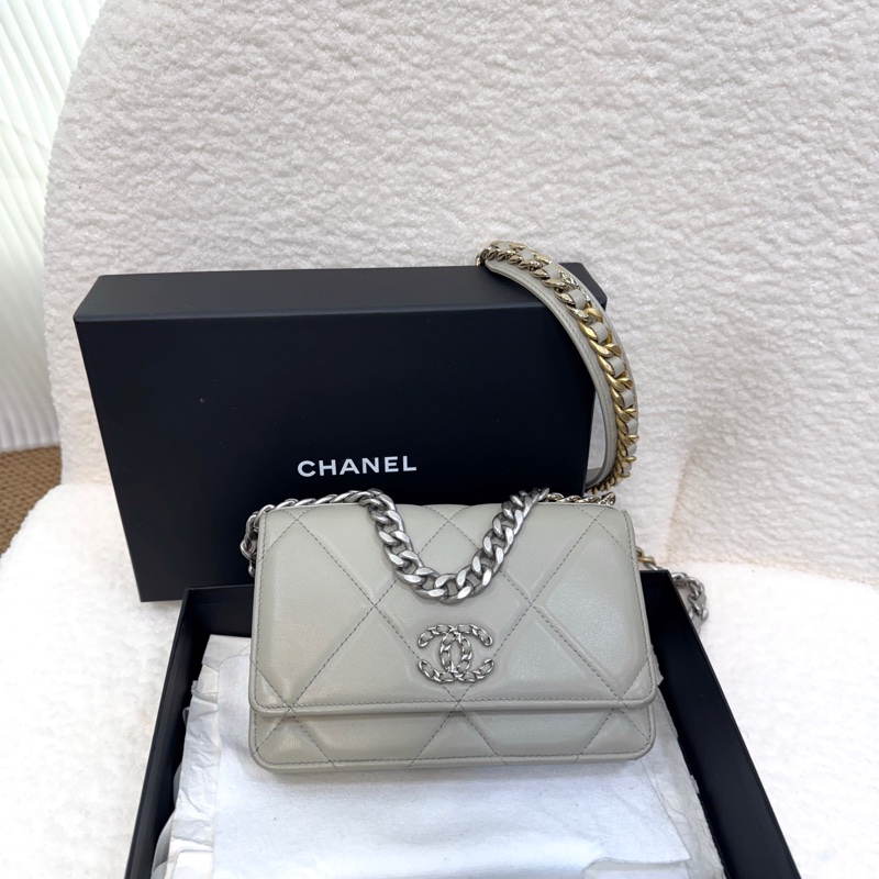 香奈兒19WOC CHANEL鼠尾草灰羊皮銀釦19WOC鏈包AP0957-6