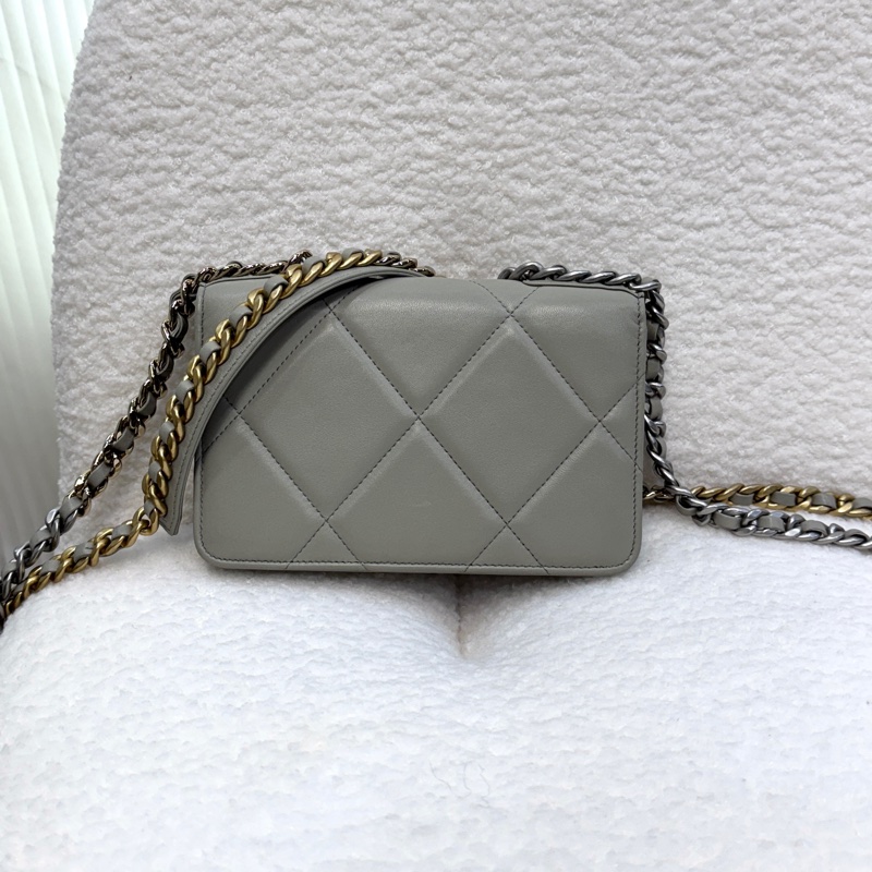 香奈兒19WOC CHANEL鼠尾草灰羊皮銀釦19WOC鏈包AP0957-8