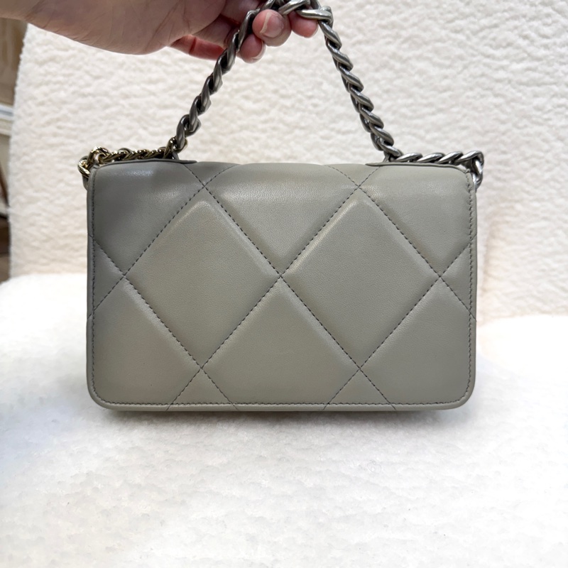 香奈兒19WOC CHANEL鼠尾草灰羊皮銀釦19WOC鏈包AP0957-11