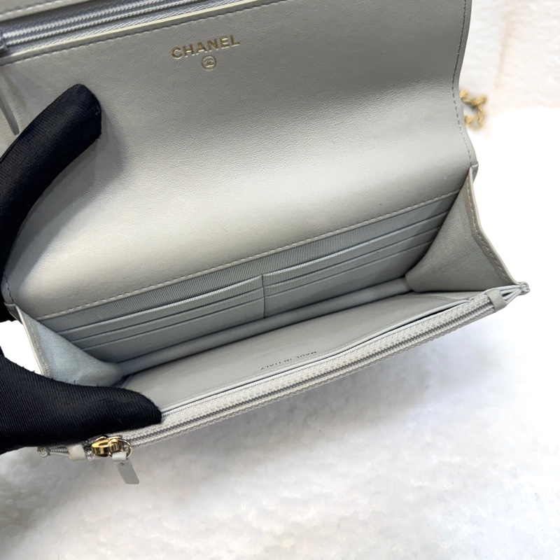 香奈兒19WOC CHANEL鼠尾草灰羊皮銀釦19WOC鏈包AP0957-13