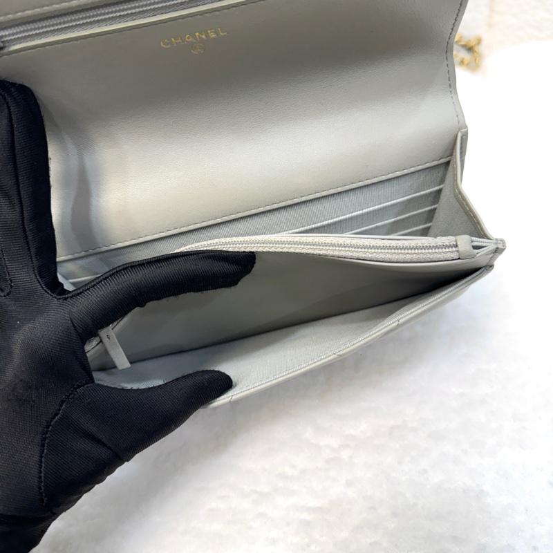 香奈兒19WOC CHANEL鼠尾草灰羊皮銀釦19WOC鏈包AP0957-14