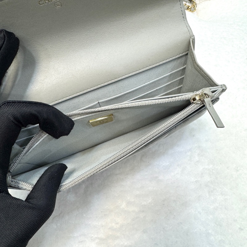 香奈兒19WOC CHANEL鼠尾草灰羊皮銀釦19WOC鏈包AP0957-15