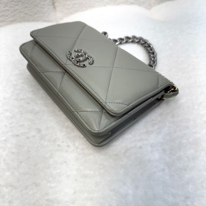 香奈兒19WOC CHANEL鼠尾草灰羊皮銀釦19WOC鏈包AP0957-19