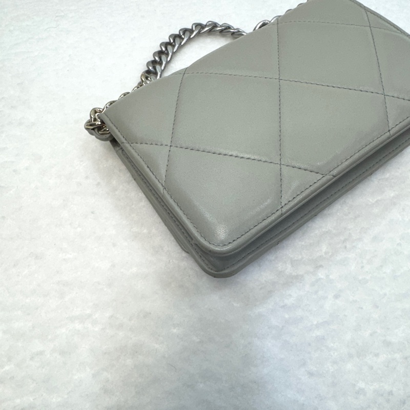 香奈兒19WOC CHANEL鼠尾草灰羊皮銀釦19WOC鏈包AP0957-21
