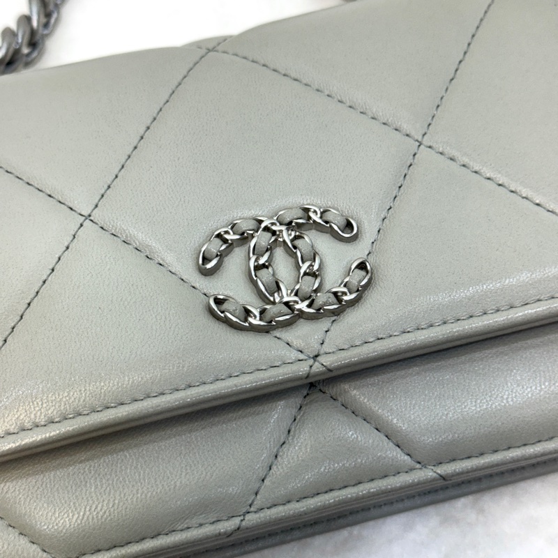 香奈兒19WOC CHANEL鼠尾草灰羊皮銀釦19WOC鏈包AP0957-22