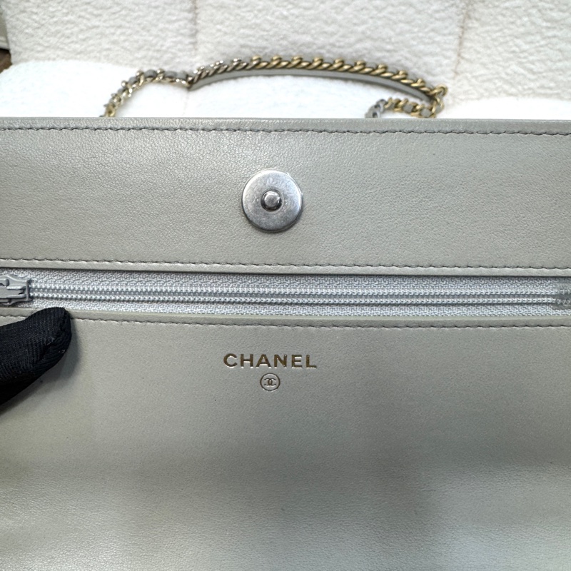 香奈兒19WOC CHANEL鼠尾草灰羊皮銀釦19WOC鏈包AP0957-23