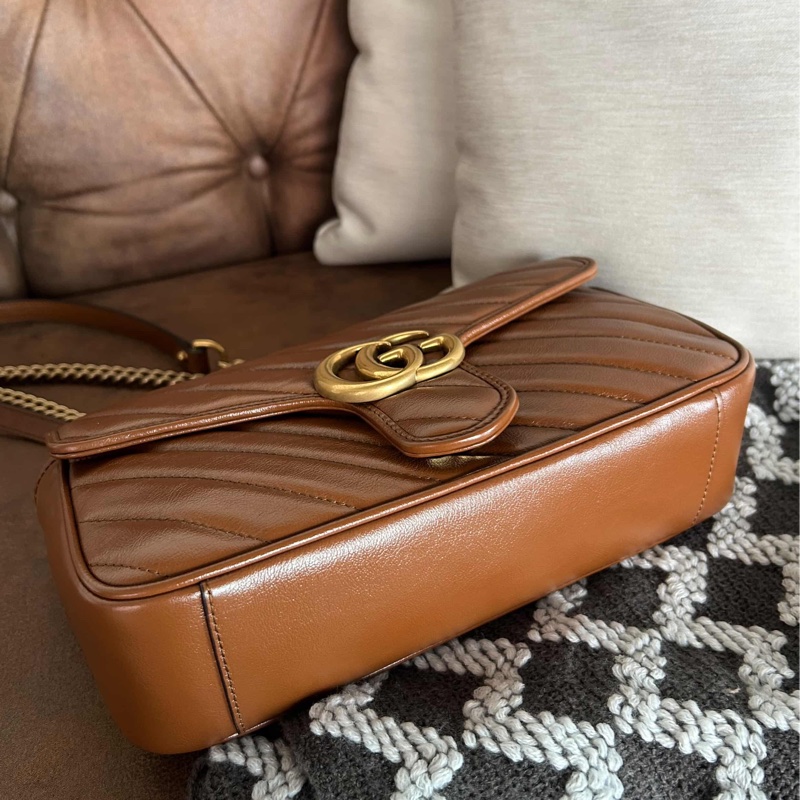 Gucci GG marmont 26 馬夢 中號 咖啡色 焦糖色 近新-3
