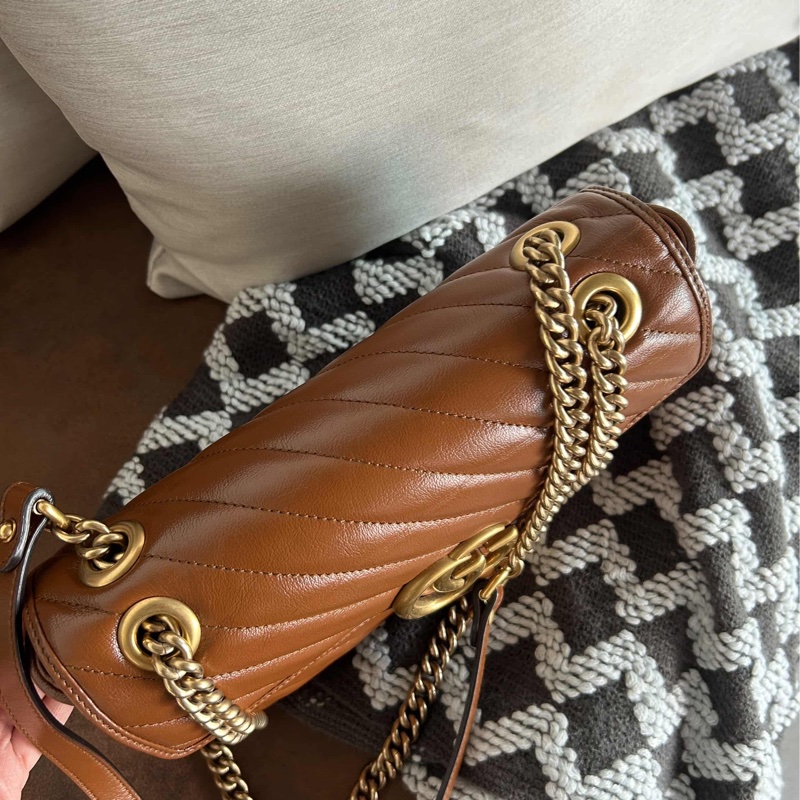 Gucci GG marmont 26 馬夢 中號 咖啡色 焦糖色 近新-4