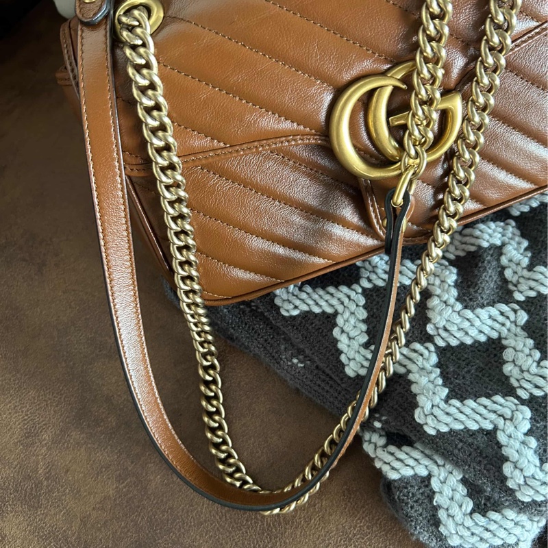 Gucci GG marmont 26 馬夢 中號 咖啡色 焦糖色 近新-5