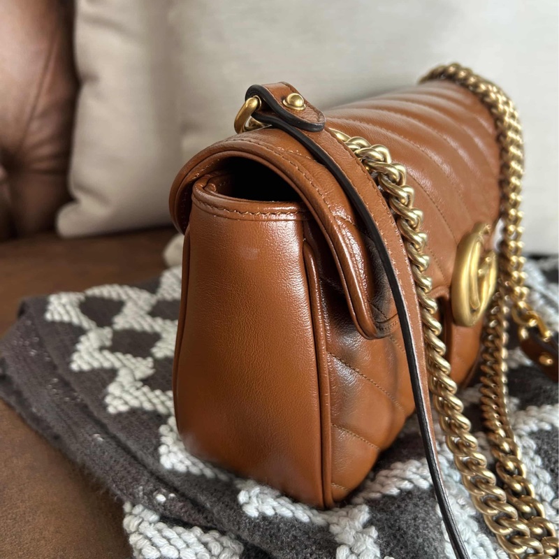 Gucci GG marmont 26 馬夢 中號 咖啡色 焦糖色 近新-6