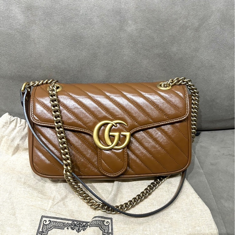 Gucci GG marmont 26 馬夢 中號 咖啡色 焦糖色 近新-11
