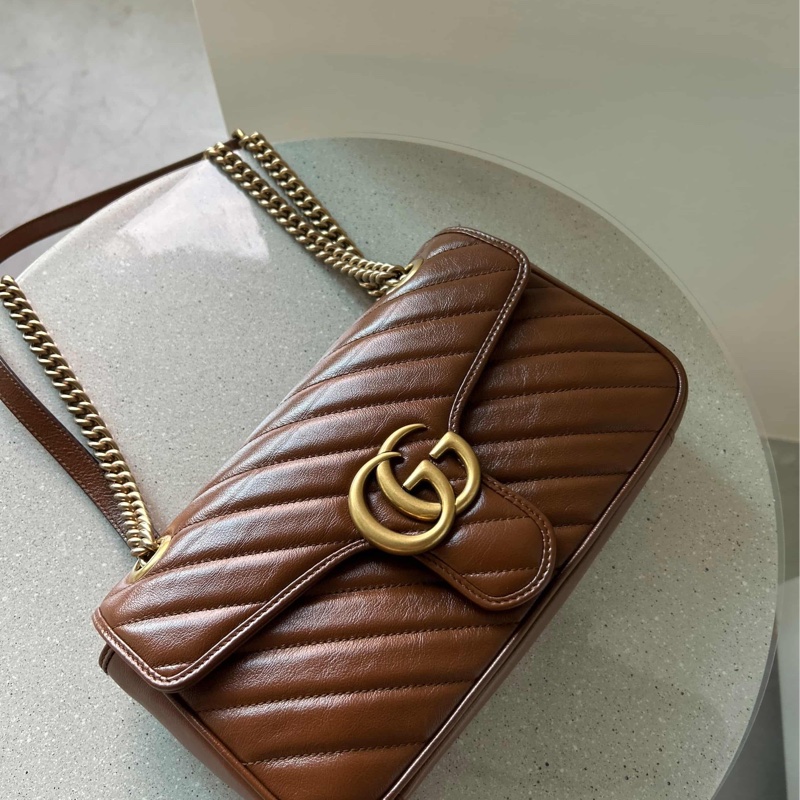 Gucci GG marmont 26 馬夢 中號 咖啡色 焦糖色 近新-12