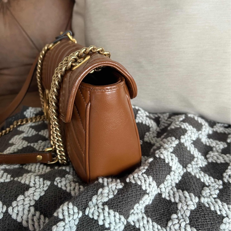 Gucci GG marmont 26 馬夢 中號 咖啡色 焦糖色 近新-14