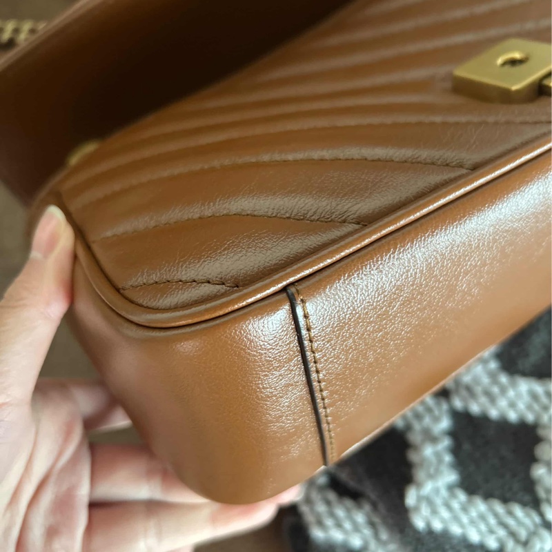 Gucci GG marmont 26 馬夢 中號 咖啡色 焦糖色 近新-17