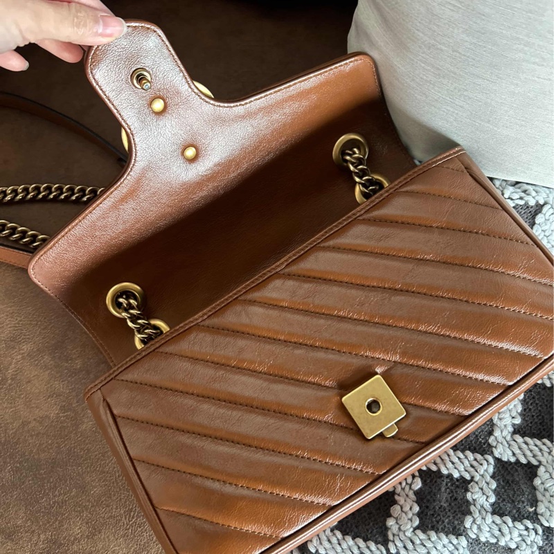 Gucci GG marmont 26 馬夢 中號 咖啡色 焦糖色 近新-20