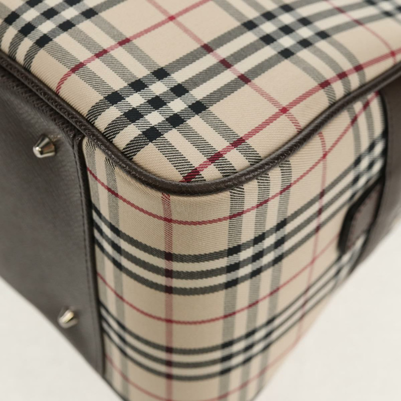 【日本直送】BURBERRY Nova 格紋波士頓包 帆布 米色 銀色 正品 am9746A-15