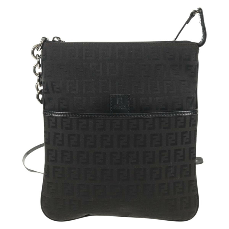 【日本直送】FENDI Zucchino帆布單肩包 黑色 銀色 正品 am9929V-12