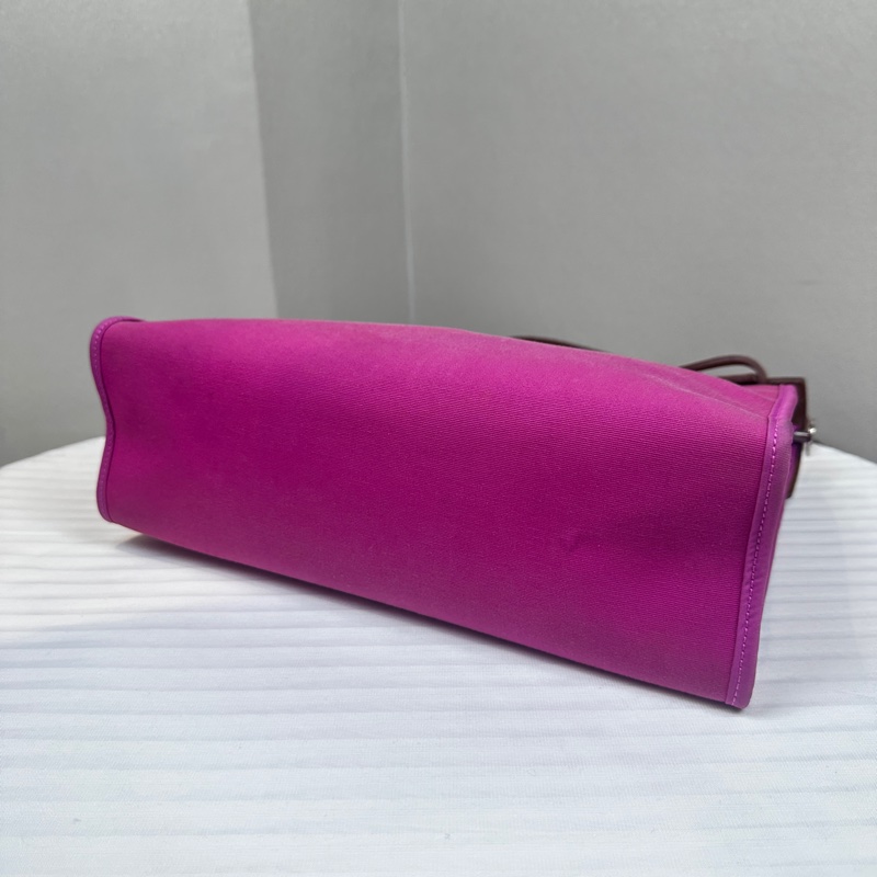 愛馬仕/Hermes Herbag 31 Hunter牛皮拼玫瑰紫帆布銀扣31x10x24cm-5