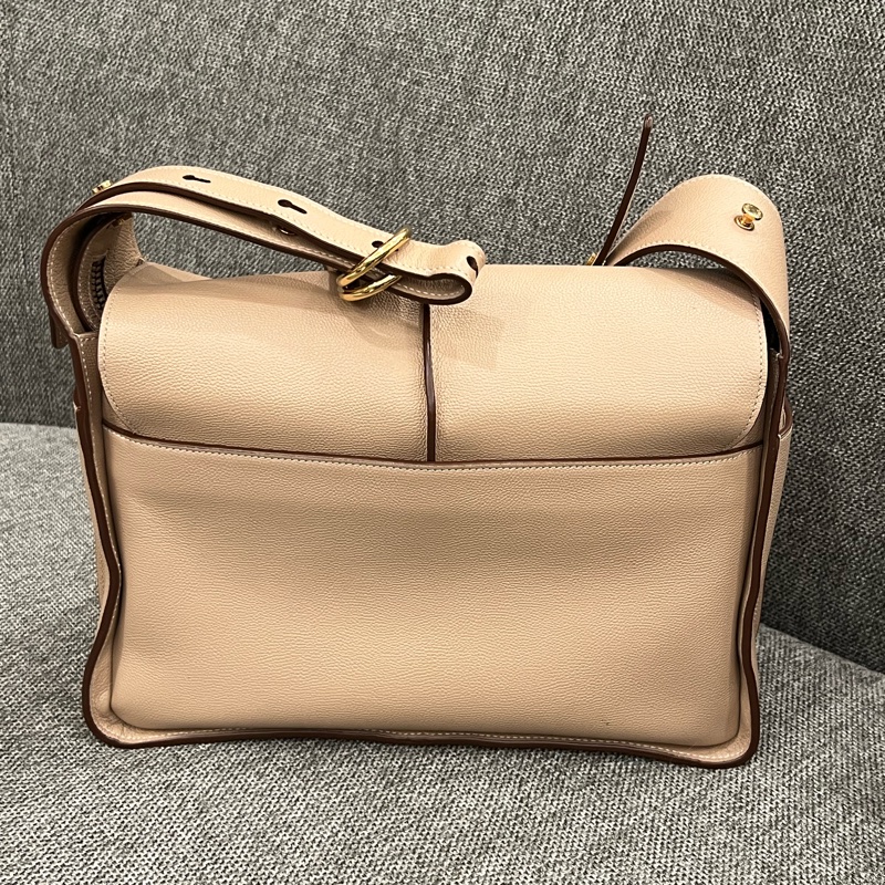 TOD’S T-Timeless 中號 T字綴飾可調整背帶小牛皮翻蓋手提包 奶茶色-1