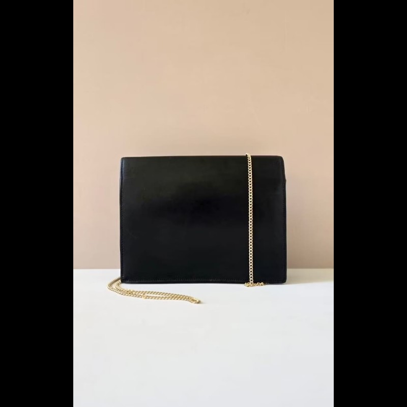 【LA LUNE】中古二手包 Dior 黑金色翻蓋包 單肩包 側背包 斜背包 古董包手袋-1