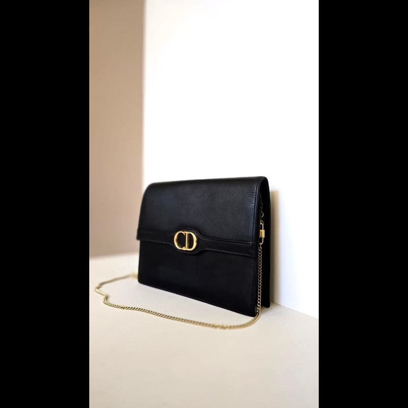 【LA LUNE】中古二手包 Dior 黑金色翻蓋包 單肩包 側背包 斜背包 古董包手袋-2