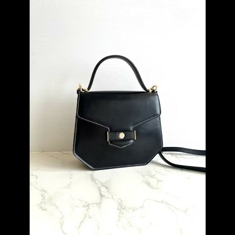 【LA LUNE】絕版古董包 Dior黑色明線翻蓋凱莉包 單肩包 側背包 斜背包 中古