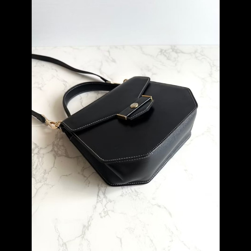 【LA LUNE】絕版古董包 Dior黑色明線翻蓋凱莉包 單肩包 側背包 斜背包 中古-1