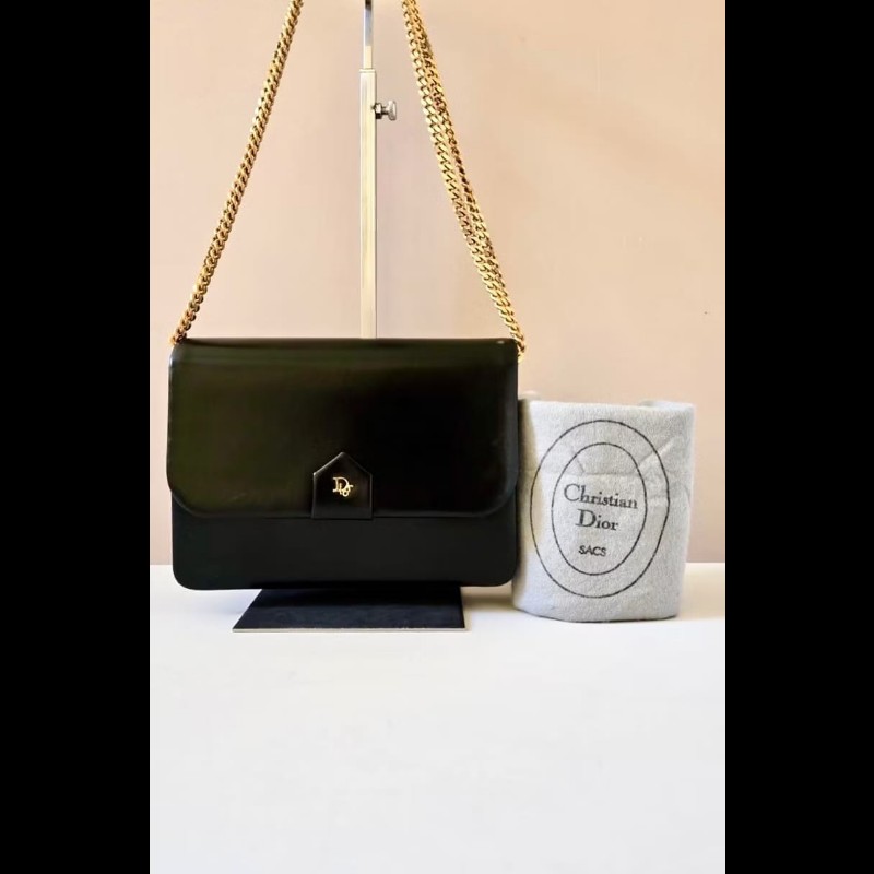 【LA LUNE】中古包 Dior黑金簡約鏈子盒子包 側背包 斜背包 皮革包 單肩包 二手包 古董包-0