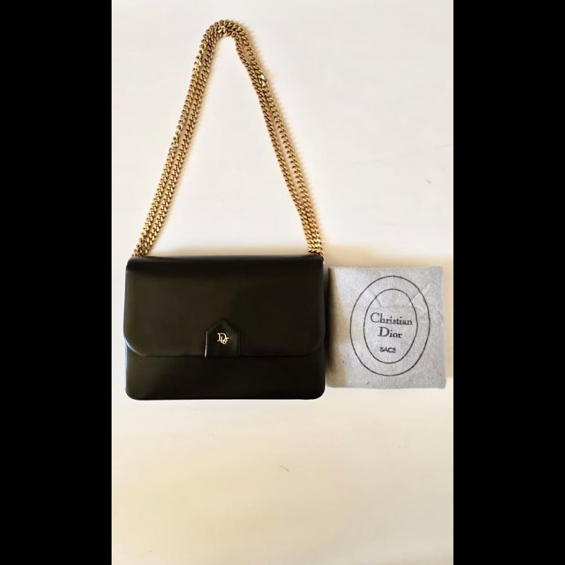 【LA LUNE】中古包 Dior黑金簡約鏈子盒子包 側背包 斜背包 皮革包 單肩包 二手包 古董包-2