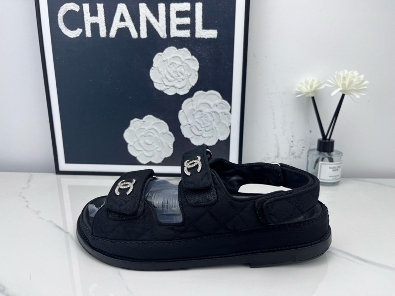 97新 Chanel 香奈兒 黑銀水鑽雙C涼鞋 37碼-3