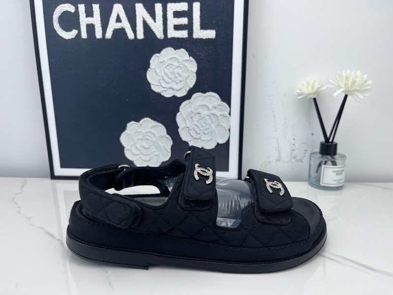 97新 Chanel 香奈兒 黑銀水鑽雙C涼鞋 37碼-5