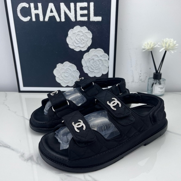 97新 Chanel 香奈兒 黑銀水鑽雙C涼鞋 37碼-9